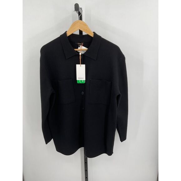 Quince Sweaters - Quince Women's Eco-Knit Milano Stitch Oversized Shirt Jacket Black S